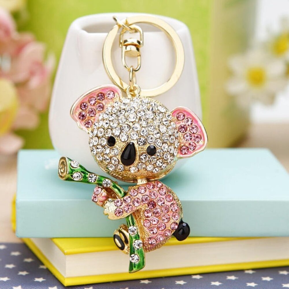 ๐Crystal Koala Bear Rhinestone Gold Keychain Bag Charm Purse Accessory - Picture 3 of 5